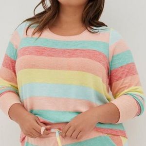 TORRID 1X Striped Light Weight Hacci Long Sleeve Lounge Tee